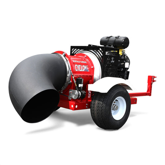 Buffalo Turbine Cyclone KB7 tour-behind turbine-style debris blower with 26.5 HP EFI engine and remote 360 degree nozzle