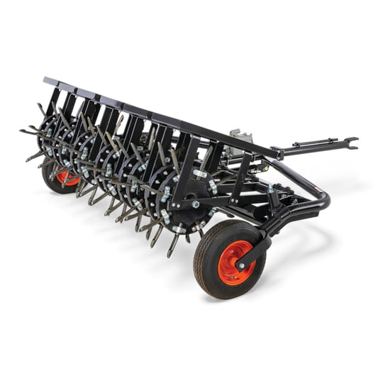 Bobcat AE72 72-inch tow-behind aerator with dual-axle design, commercial-grade tines, and high-productivity coverage