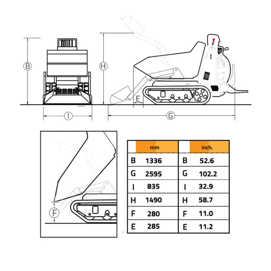 Cormidi C85 AC-ACW Hydrostatic Track Dumper, 800 kg (1764 lb) Load Capacity