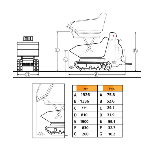 Cormidi C85 HI Hydrostatic Track Dumper, 800 kg (1764 lb) Load Capacity