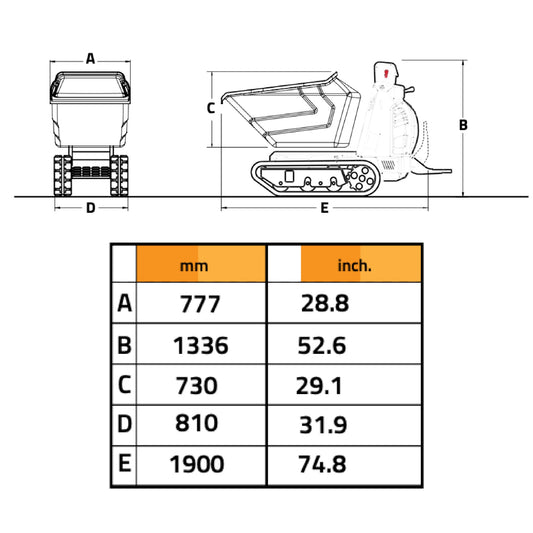 Dumper hidrostático de orugas Cormidi C85 RI-Poly, capacidad de carga de 800 kg (1764 lb)