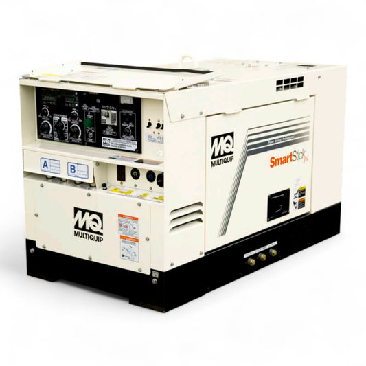 Multiquip DLW330X2 Welder/Generator: A heavy-duty 340-amp welding machine with a 10.5 kW 120/240 V generator output, Tier 4 Kubota diesel engine, and dual-operator capability