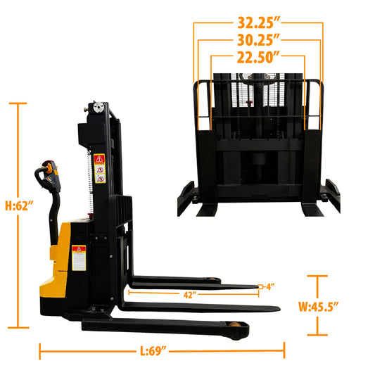 ESC15M20 - Electric Wide Leg Pallet Stacker 1500 kg (3307 lbs) + 79" Capacity - CSA and UL Certified