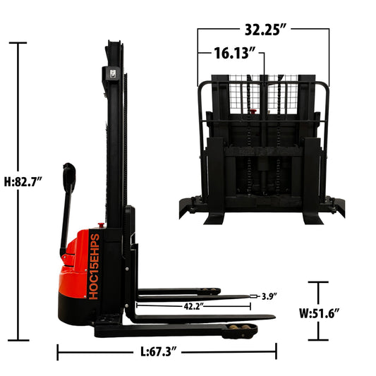 HOC15EHPS - Hybrid Wide Leg Pallet Stacker 1500 kg (3307 lbs) + 130" Capacity - CSA and UL Certified B