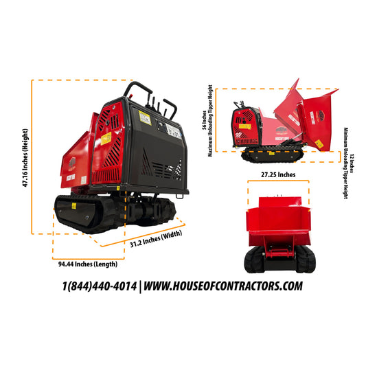 Dumper sur chenilles à basculement hydraulique hydrostatique Honda HOCXN1100H de 9 CV, capacité de charge de 500 kg (1 102 lb)