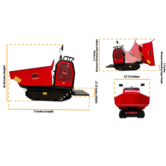 HOCXN1100H Dumper hidráulico con orugas hidrostático Honda de 9 HP y capacidad de carga de 500 kg (1102 lb)