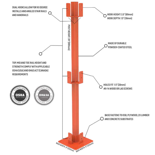 Protection IPS Pro 70-8020 40 x 2, 39" Kit de poteau, avec 8" base, acier avec revêtement en poudre