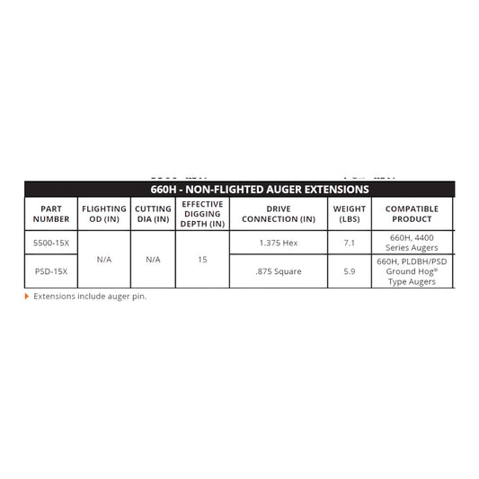 660H General Towable Hole Digger 5500-15X Non-Flighted Auger Extension