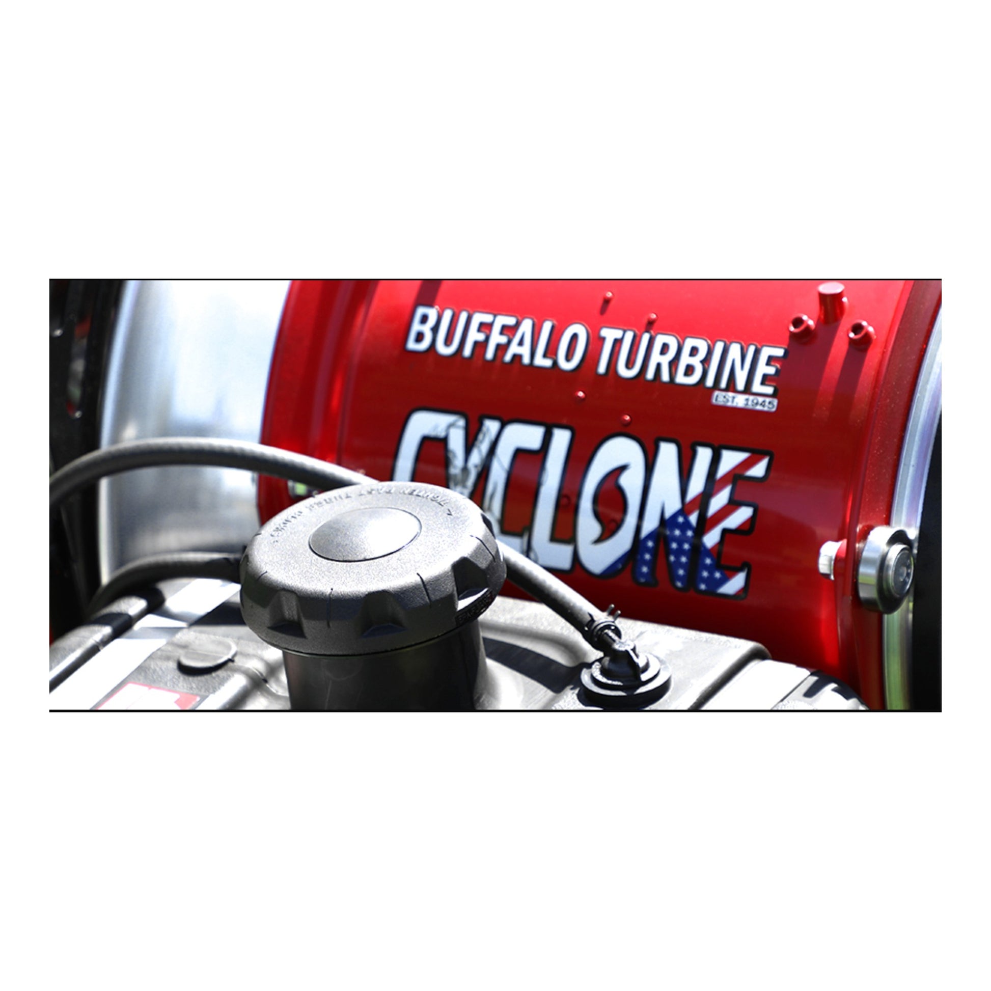Buffalo Turbine Cyclone KB7 tour-behind turbine-style debris blower with 26.5 HP EFI engine and remote 360 degree nozzle