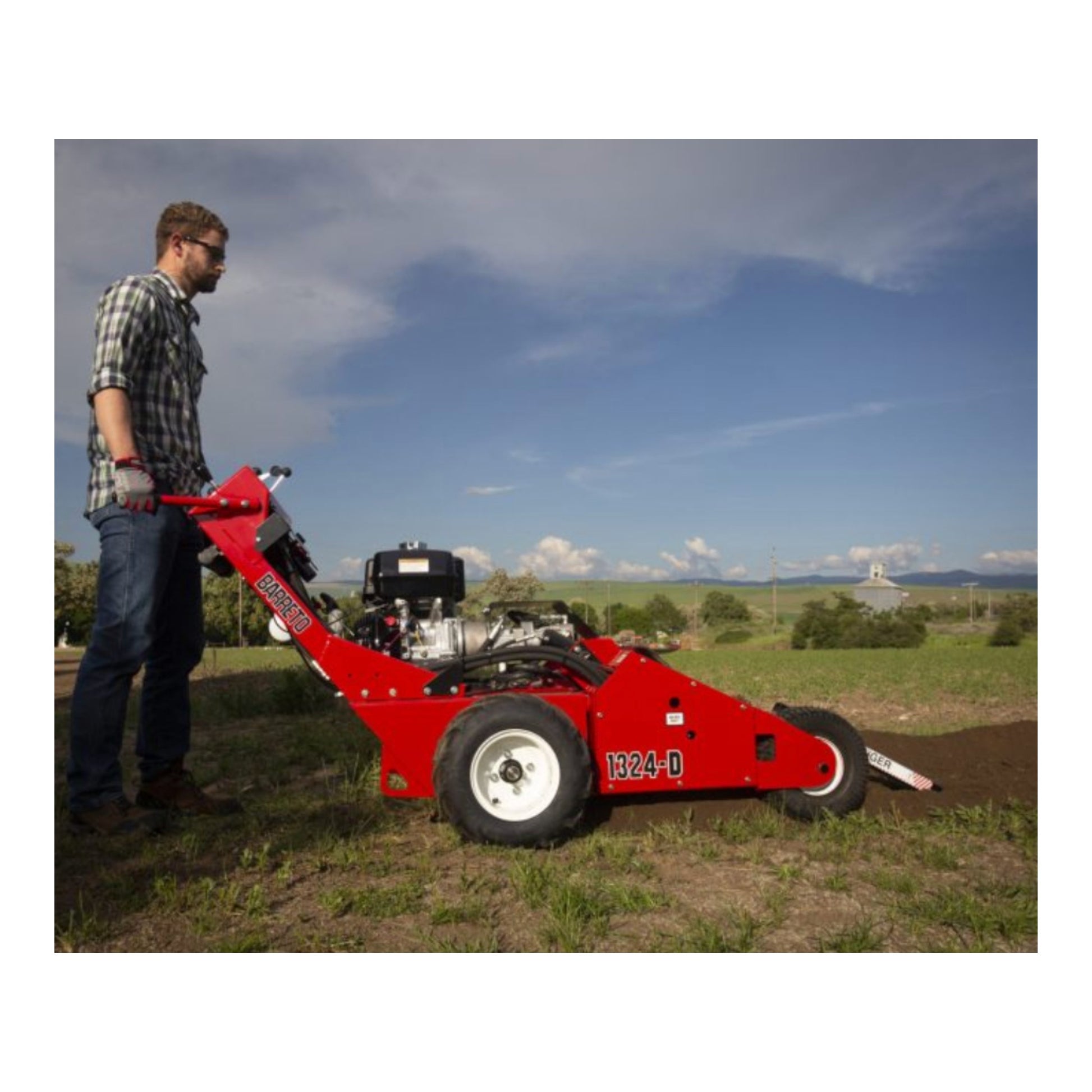 Barreto 1324D trencher with Honda GX390 engine and 24–36 inch digging depth