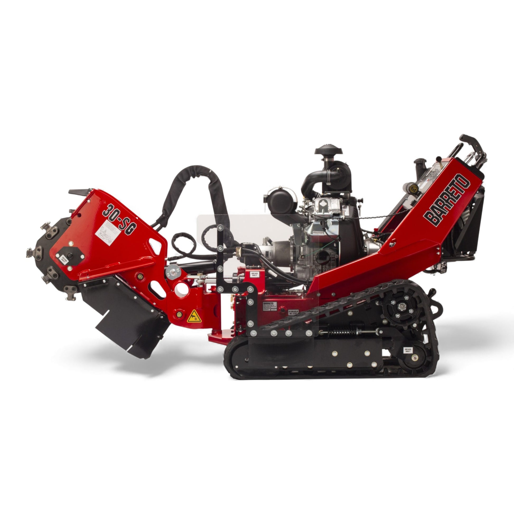 Barreto 30SG stump grinder with track drive system, hydraulic cutter wheel, and 31 HP Vanguard engine