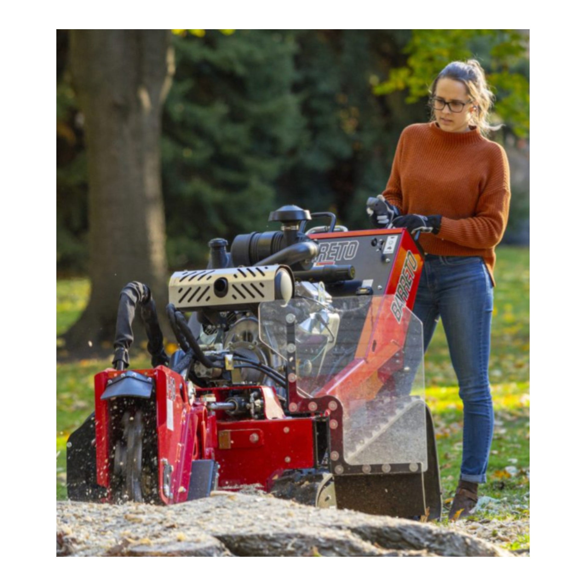Barreto 30SG stump grinder with track drive system, hydraulic cutter wheel, and 31 HP Vanguard engine