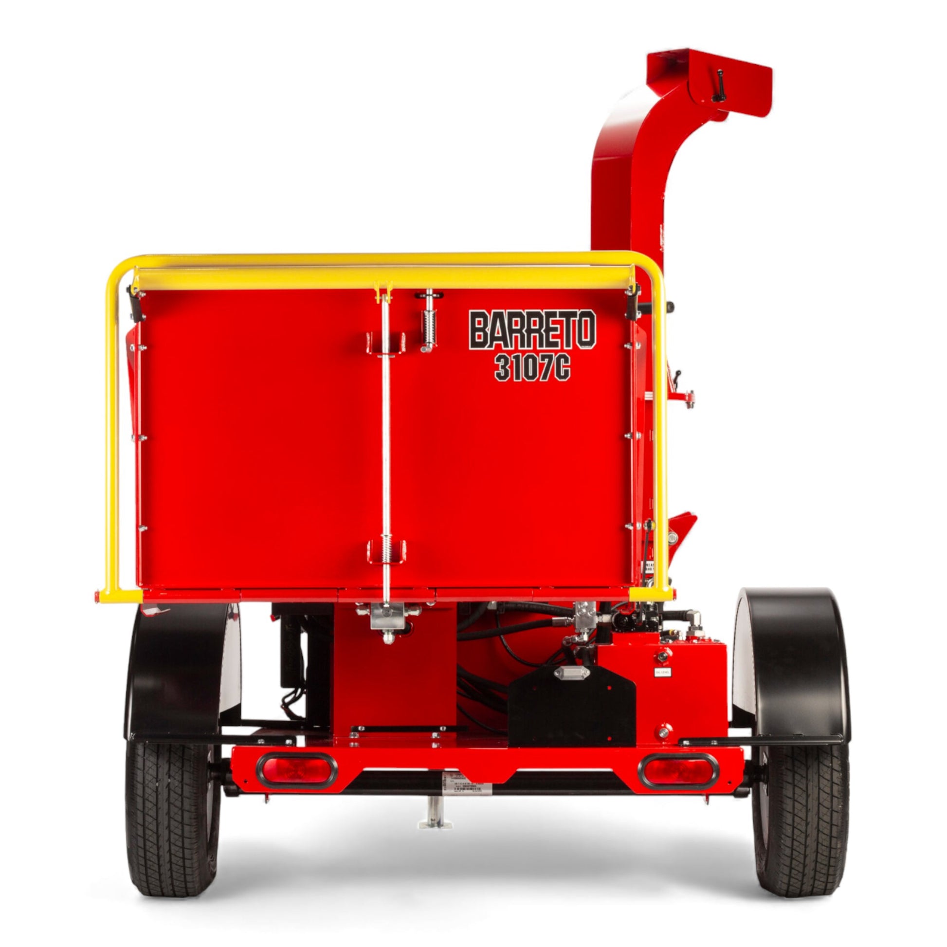 Barreto 3107C wood chipper with 31 HP engine, 7-inch chipping capacity, and heavy-duty hydraulic feed
