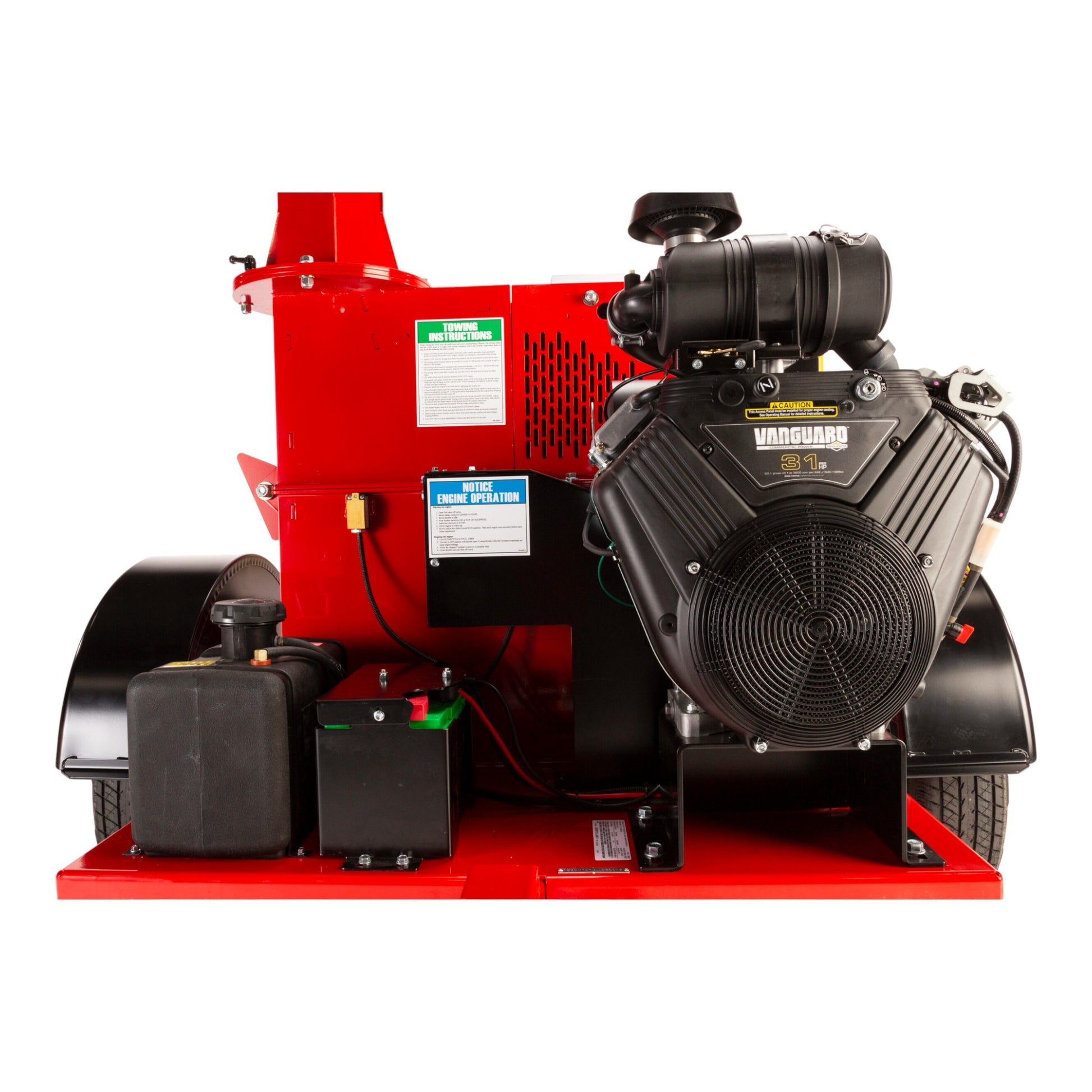 Barreto 3107C wood chipper with 31 HP engine, 7-inch chipping capacity, and heavy-duty hydraulic feed