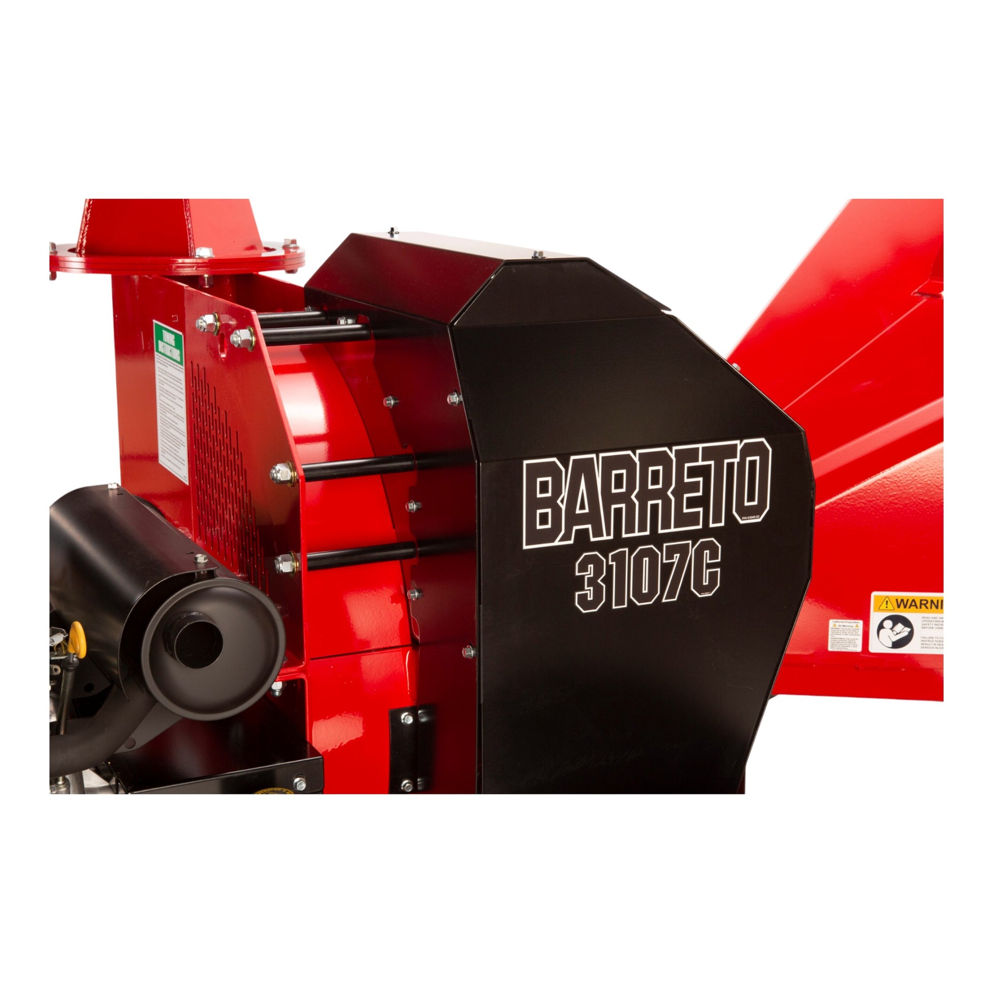 Barreto 3107C wood chipper with 31 HP engine, 7-inch chipping capacity, and heavy-duty hydraulic feed