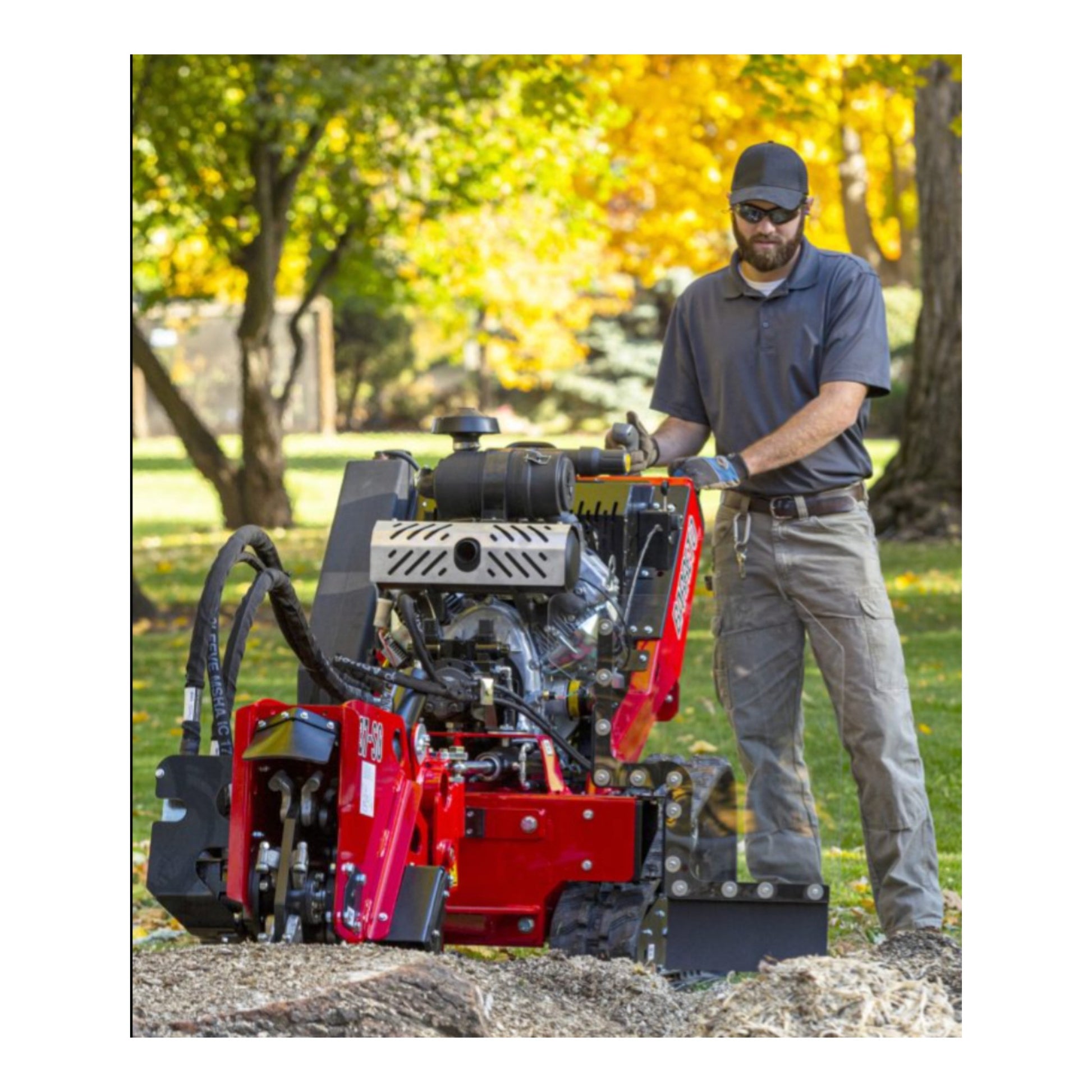 Barreto 37SG stump grinder with track drive, hydraulic cutter wheel, and 37 HP Vanguard engine