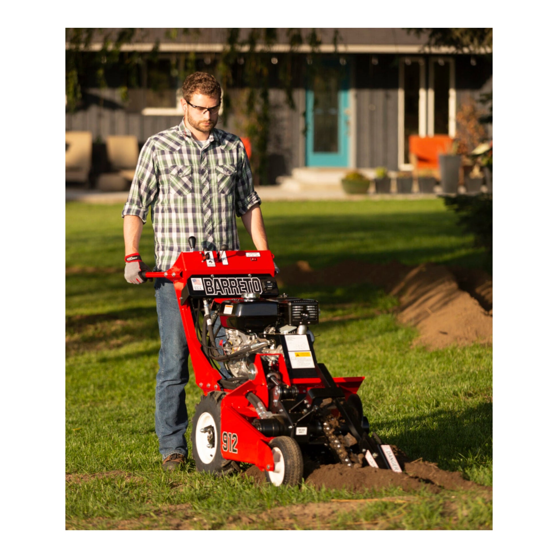 Barreto 912HM mini trencher with Honda GX270 engine and 12, 18, or 24 inch trenching depth options