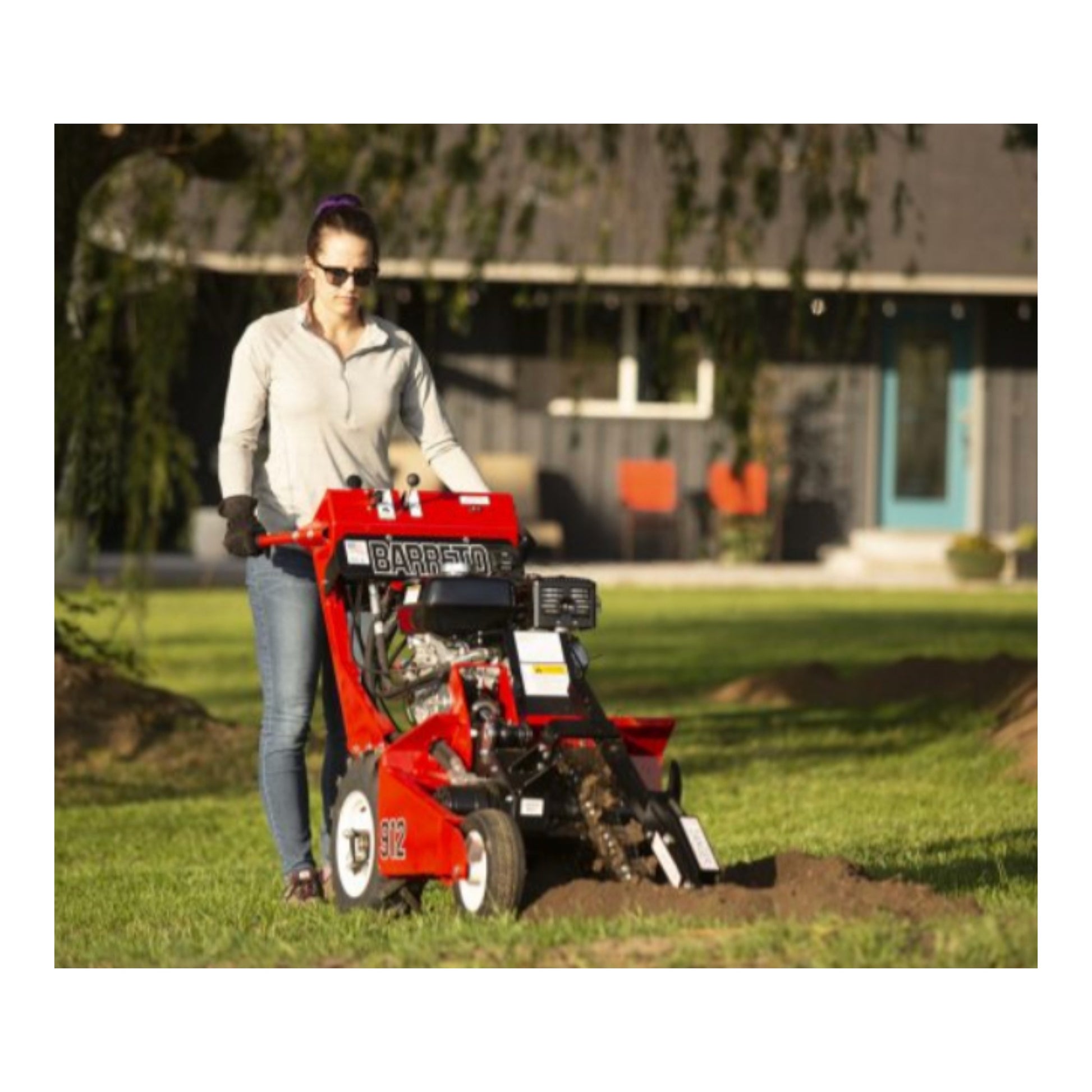 Barreto 912HM mini trencher with Honda GX270 engine and 12, 18, or 24 inch trenching depth options