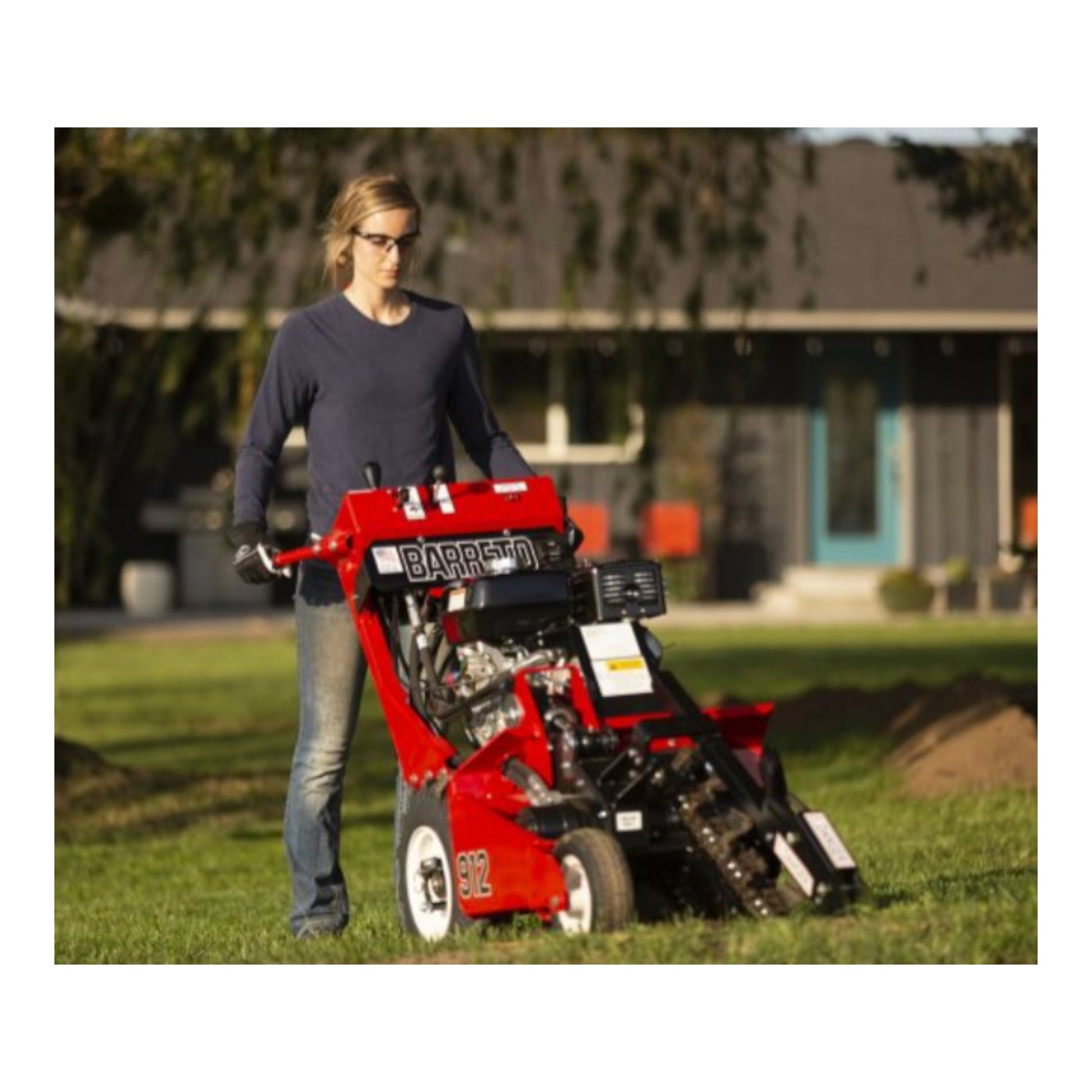 Barreto 912HM mini trencher with Honda GX270 engine and 12, 18, or 24 inch trenching depth options