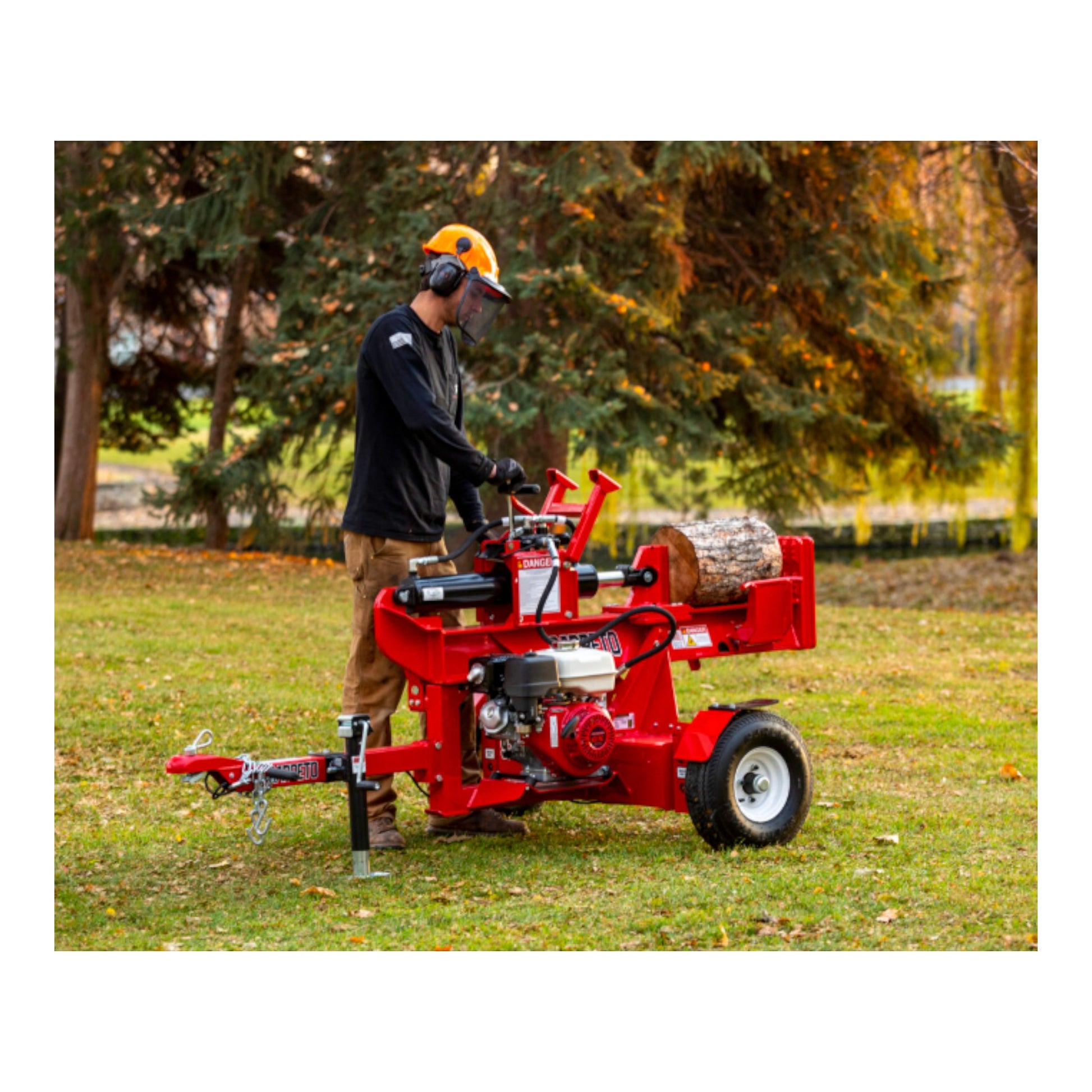 Barreto 920LS/922LS log splitter with 10 HP engine and heavy-duty hydraulic splitting power