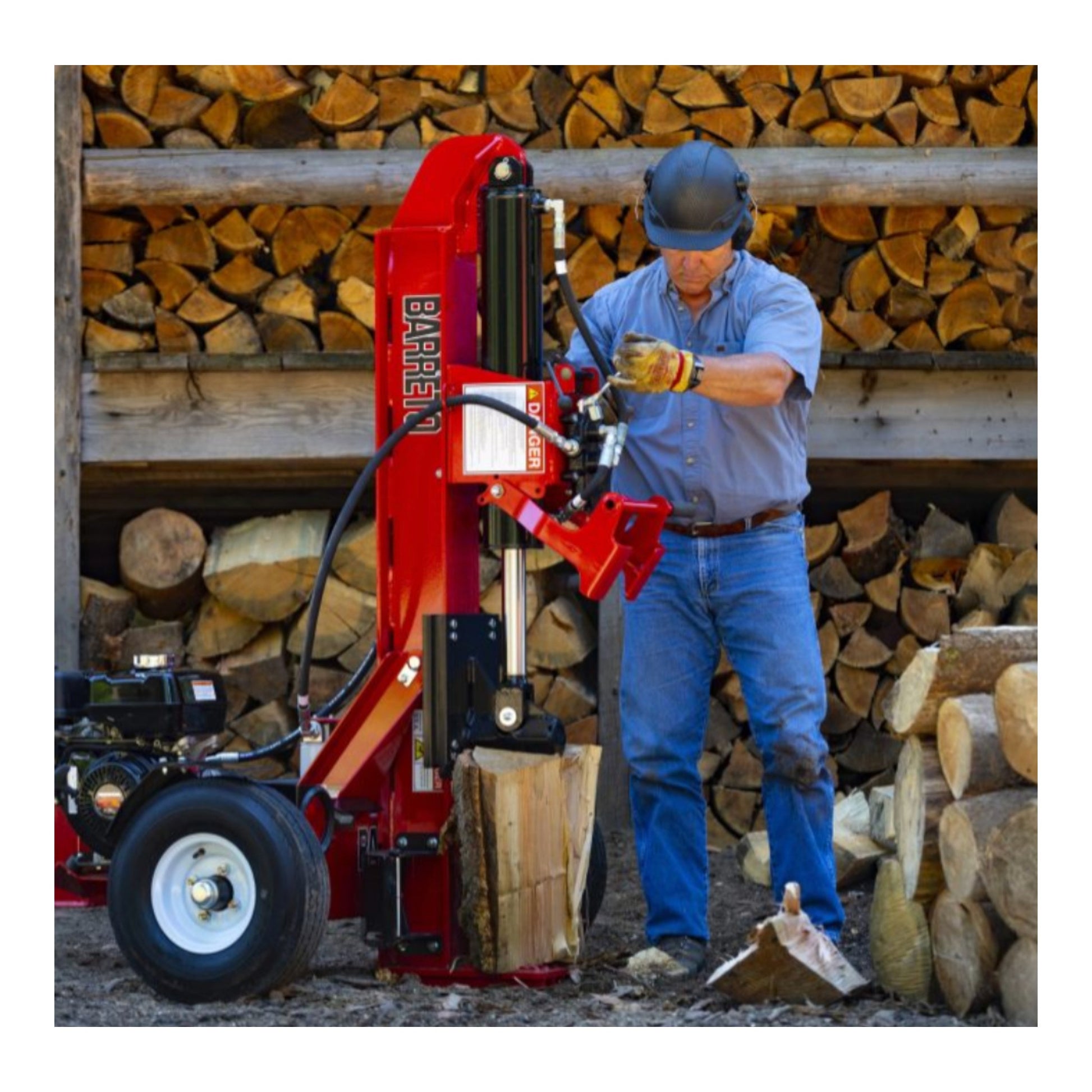 Barreto 920LS/922LS log splitter with 10 HP engine and heavy-duty hydraulic splitting power