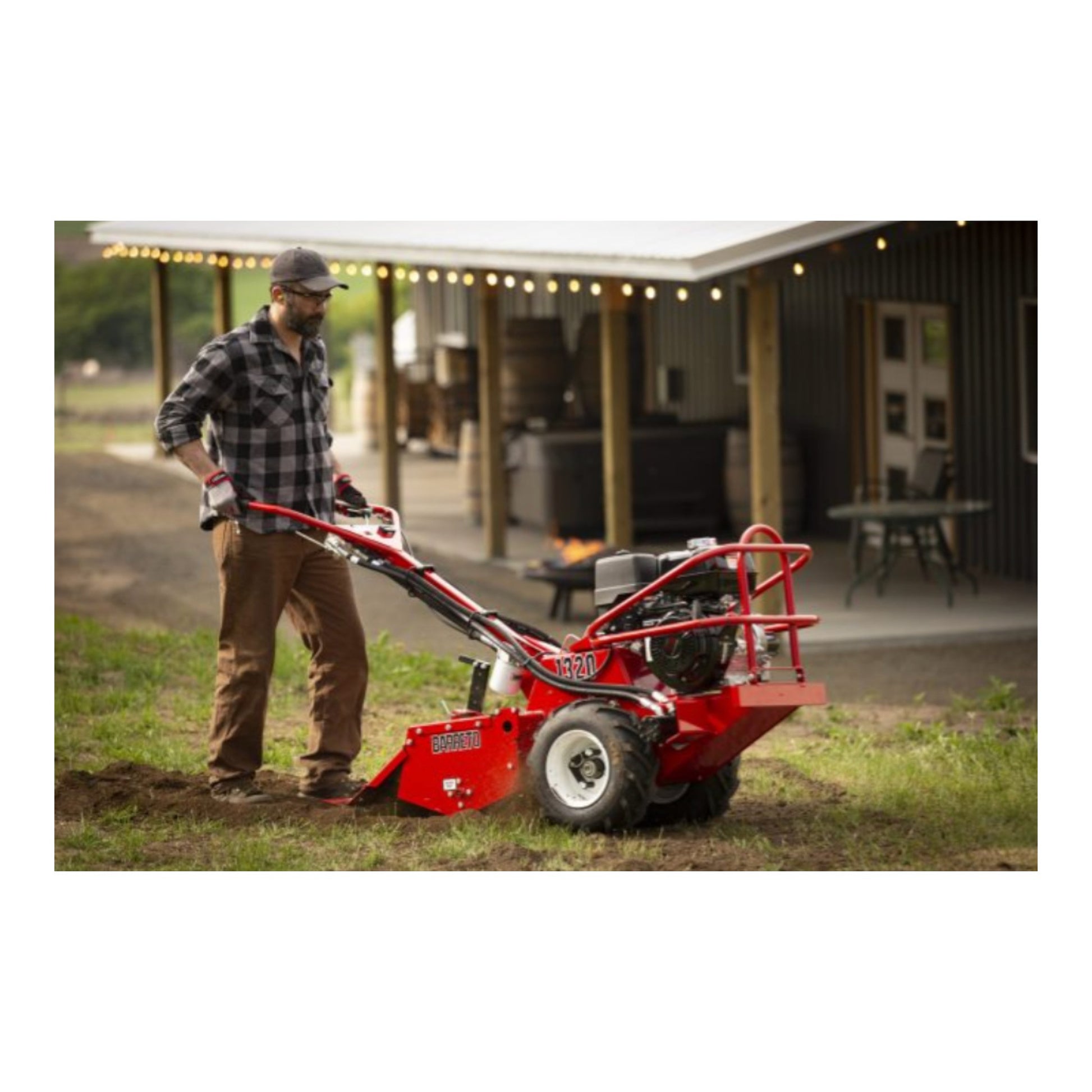 Barreto 1320H/1620B heavy-duty full-size rear-tine tiller with hydraulic drive, hardened tines, and commercial tilling capability