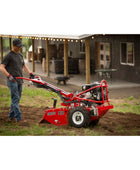 Barreto E918H rear-tine tiller with Honda GX engine, heavy-duty tines, and hydraulically driven transmission