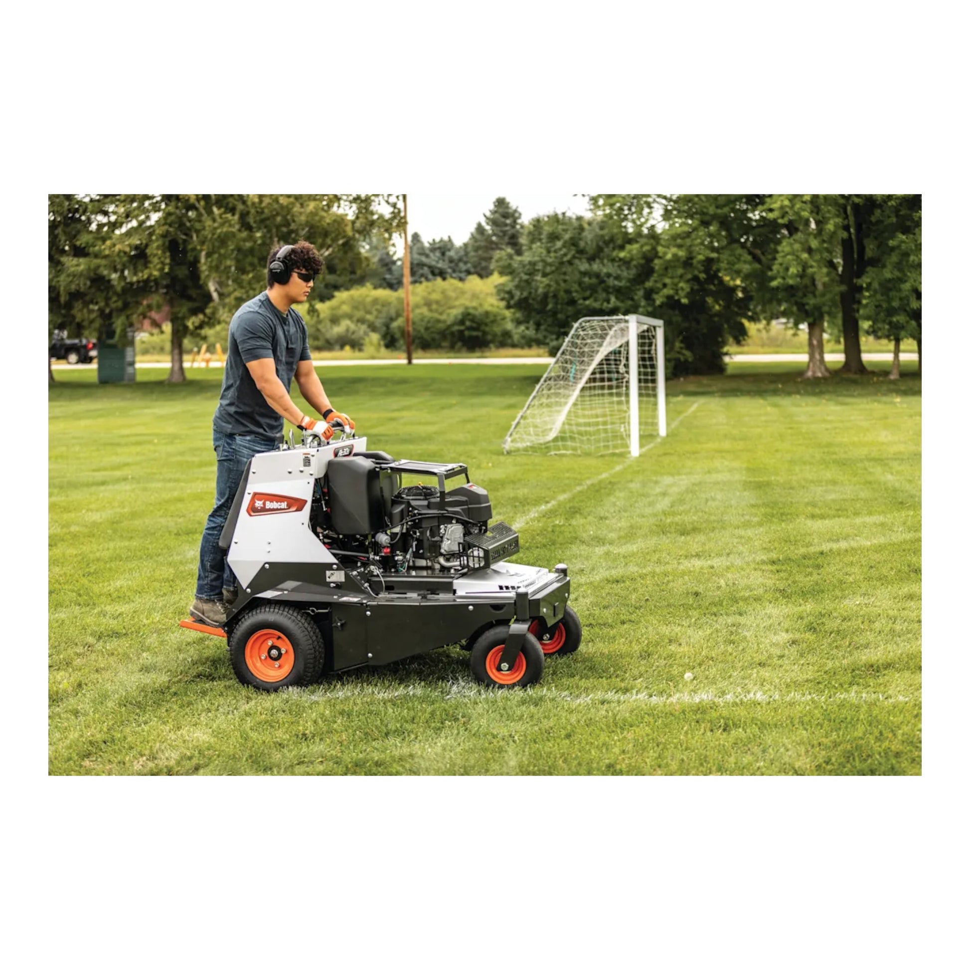 Bobcat AE30S 30-inch stand-on aerator with rear operator platform, durable tines, and heavy-duty frame