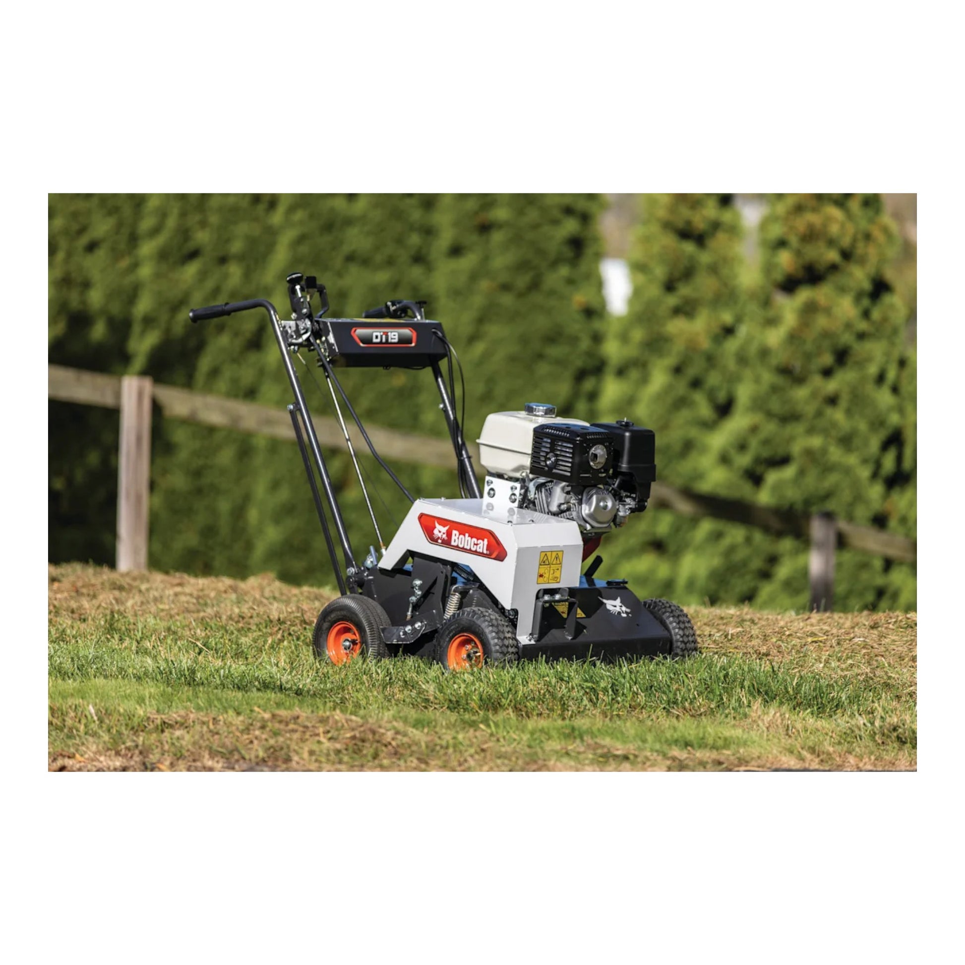Bobcat DT19 19-inch self-propelled dethatcher & verticutter with dual-function tines and durable steel frame