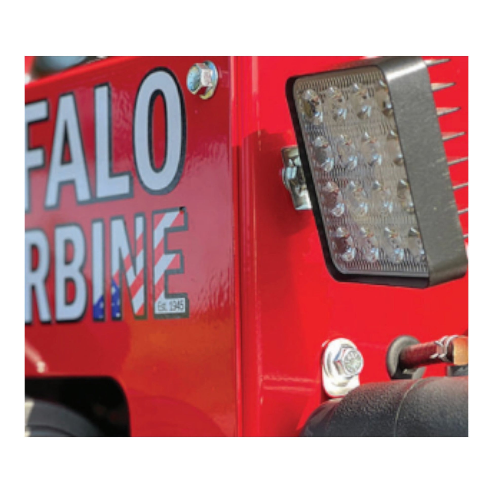 Buffalo Turbine Blitz Stand-On Debris Blower with elevated operator platform, high-velocity turbine, and 360-degree directional airflow nozzle