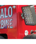 Buffalo Turbine Blitz Stand-On Debris Blower with elevated operator platform, high-velocity turbine, and 360-degree directional airflow nozzle