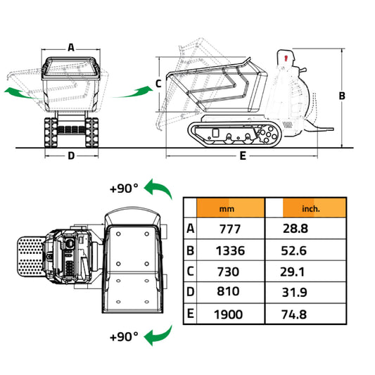 Cormidi C85 RIX-Poly Hydrostatic Track Dumper, 800 kg (1764 lb) Load Capacity