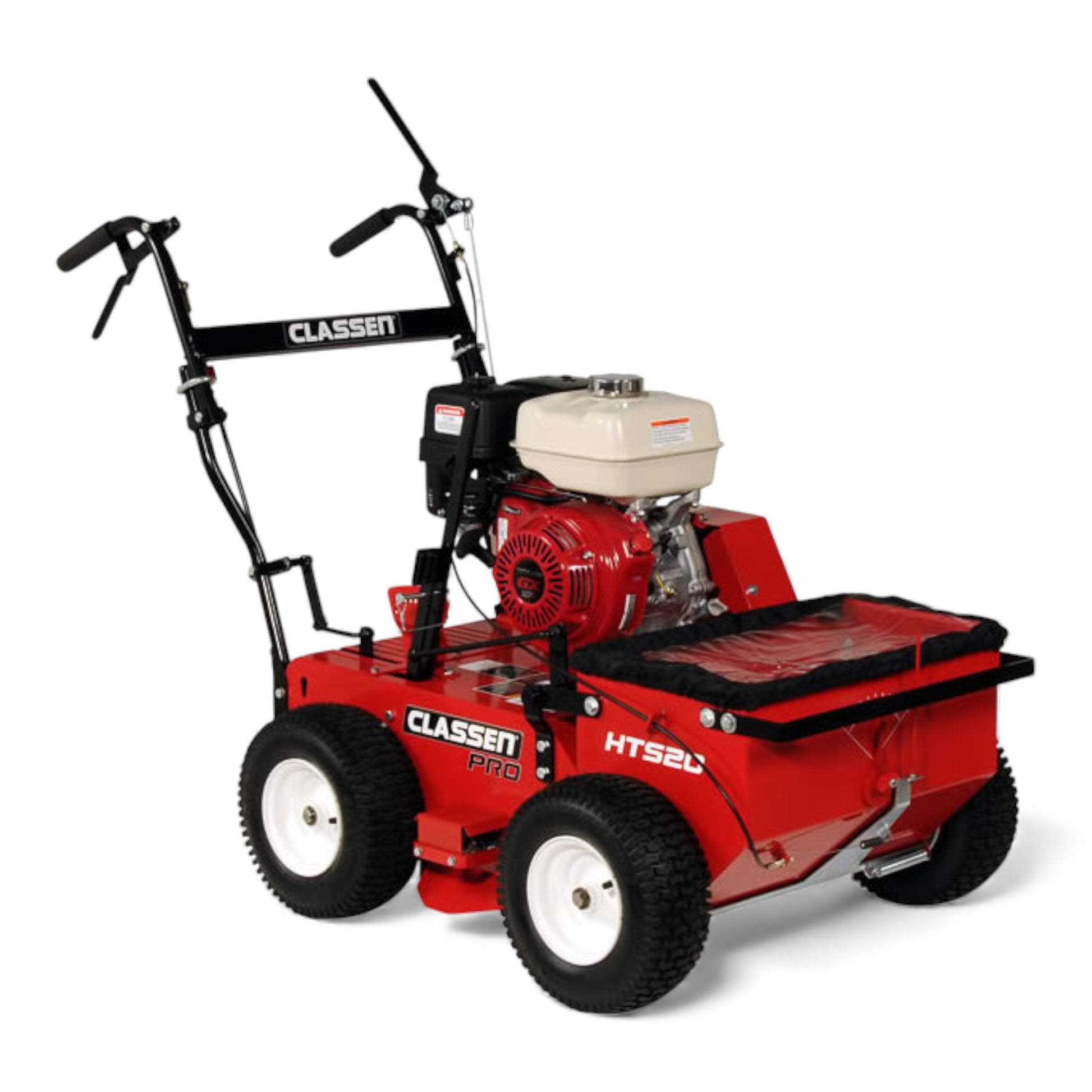 Classen HTS-20H 20-inch Honda GX270 PRO hydro-drive self-propelled turf seeder with precision seed hopper, durable build, and smooth hydrostatic drive