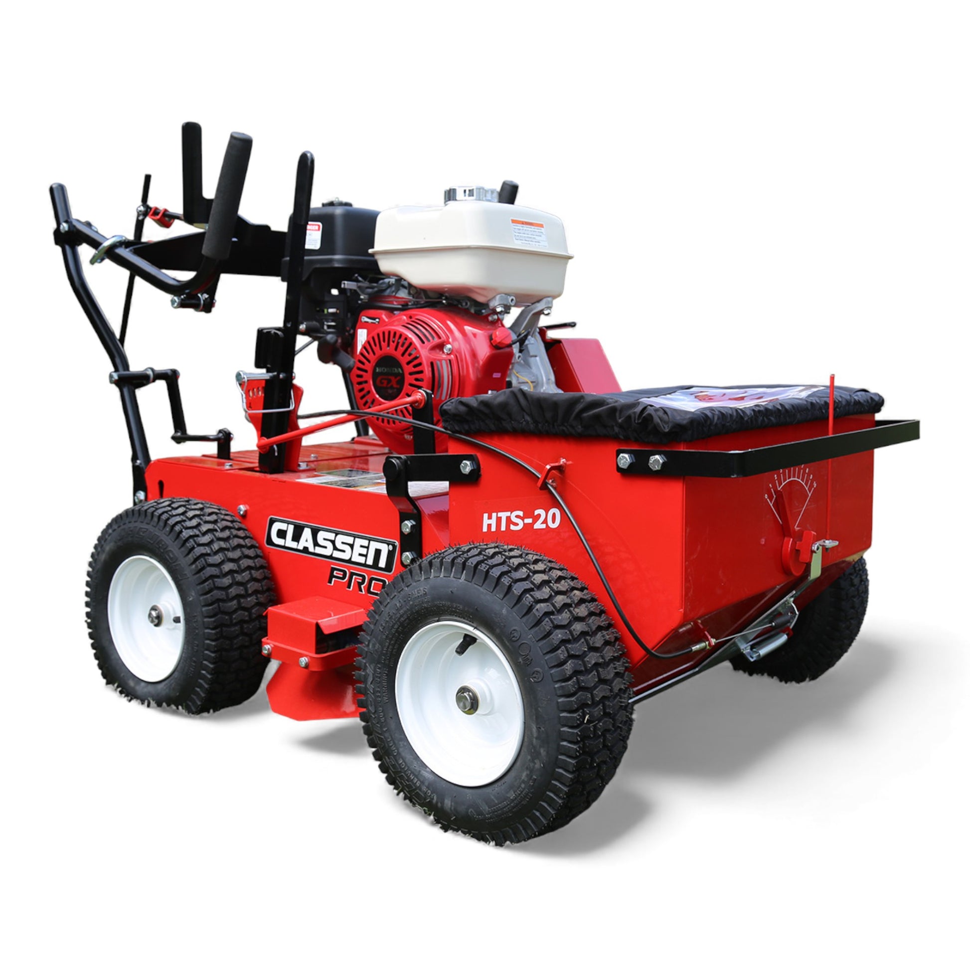 Classen HTS-20H 20-inch Honda GX270 PRO hydro-drive self-propelled turf seeder with precision seed hopper, durable build, and smooth hydrostatic drive