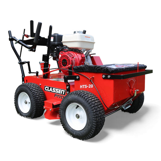 Classen HTS-20H 20-inch Honda GX270 PRO hydro-drive self-propelled turf seeder with precision seed hopper, durable build, and smooth hydrostatic drive