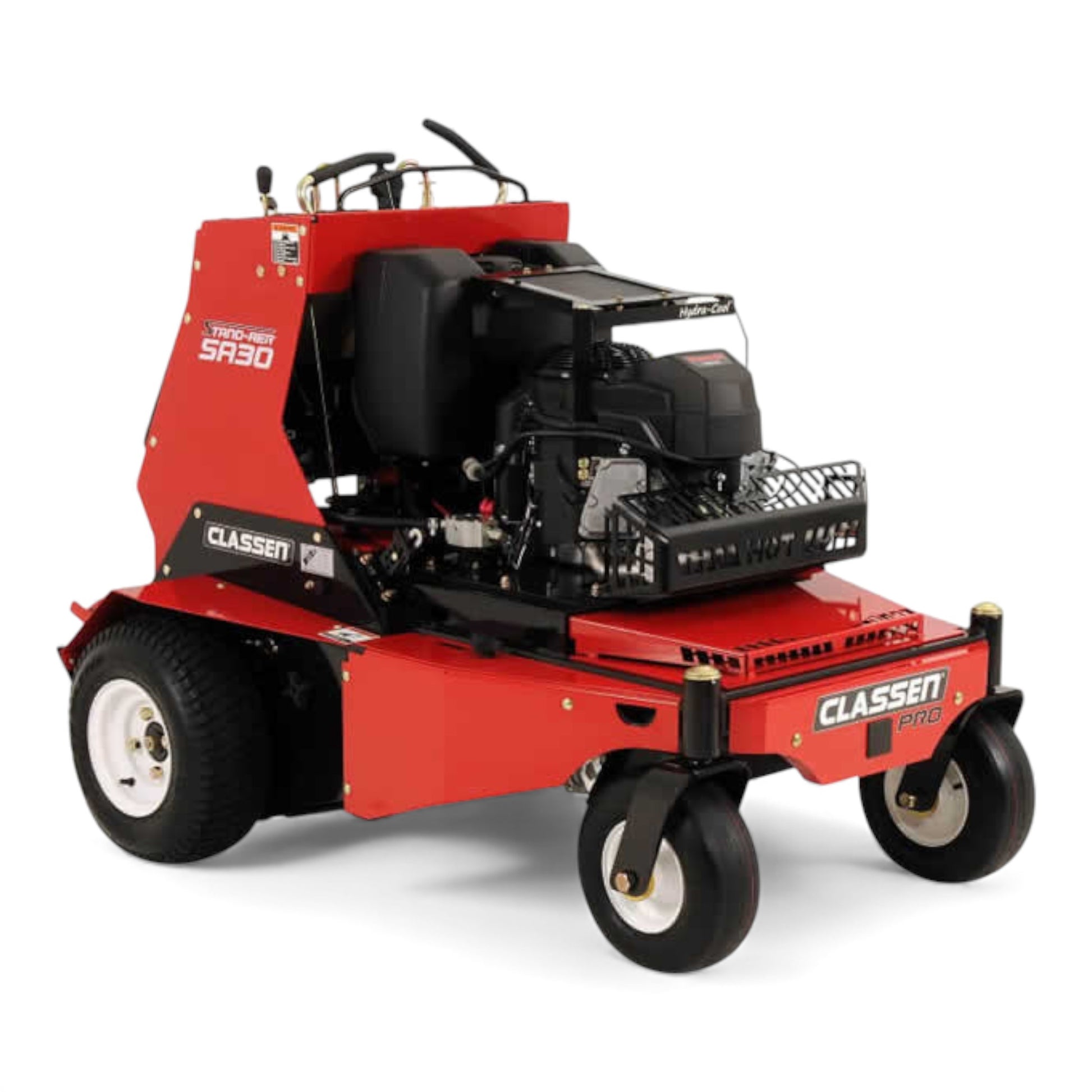 Classen SA-30A 30-inch Kawasaki FS541V PRO stand-aer aerator with heavy-duty tines, stand-on platform, and commercial-grade durability