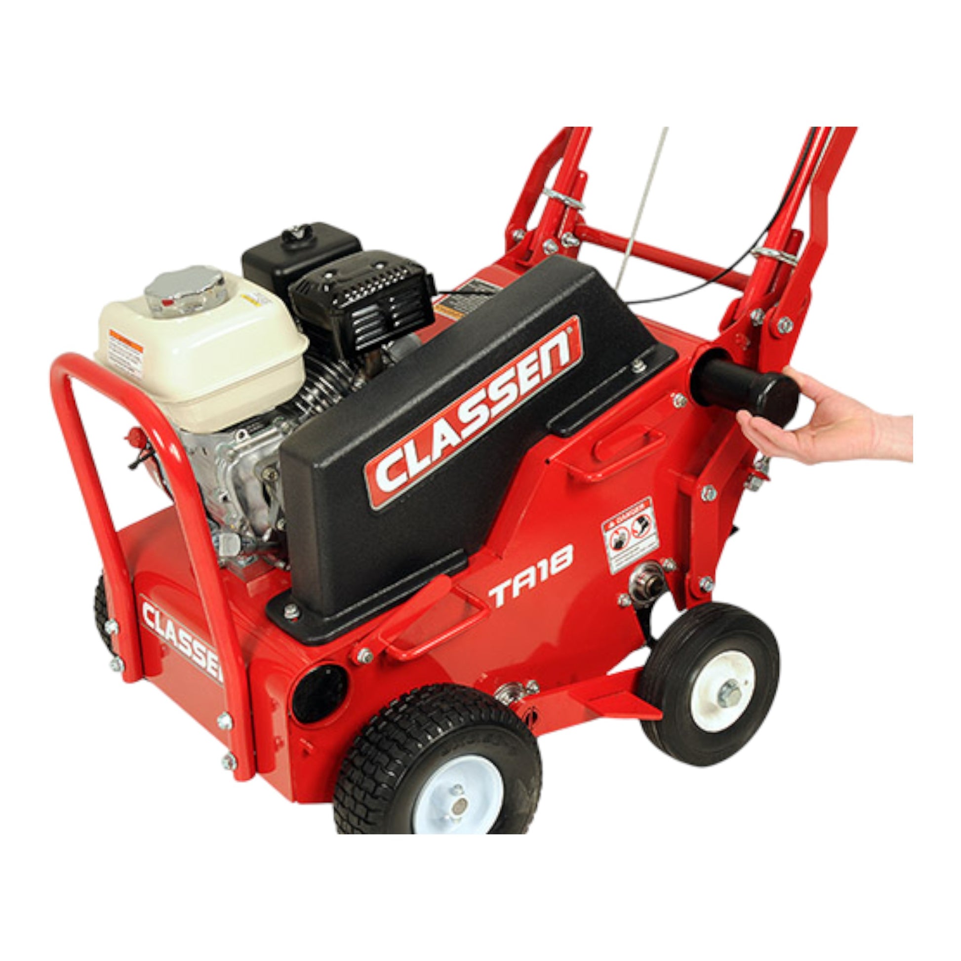 Classen TA18AH 18-inch Honda GX120 PRO steerable compact aerator with heavy-duty tines and compact steering design