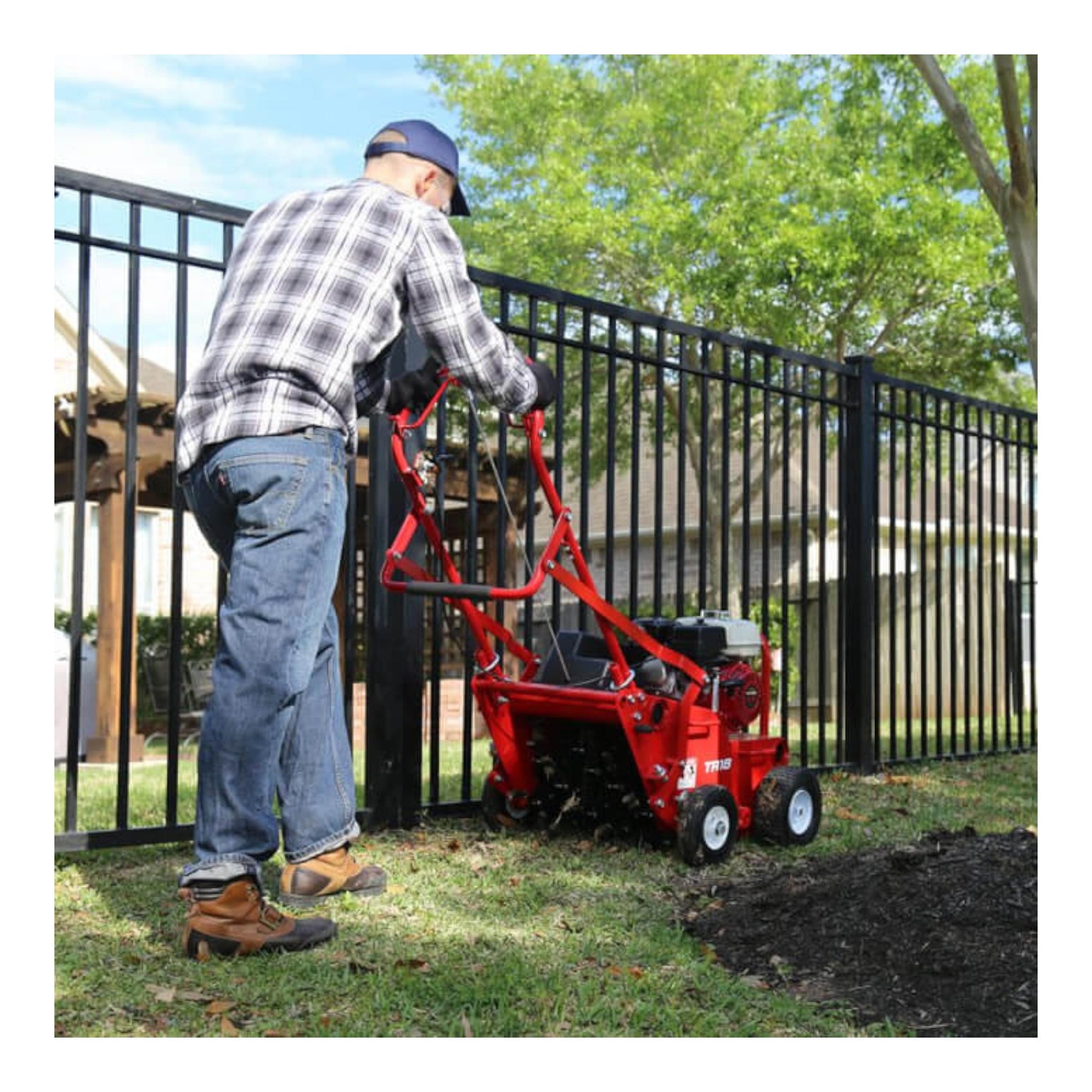 Classen TA18AH 18-inch Honda GX120 PRO steerable compact aerator with heavy-duty tines and compact steering design