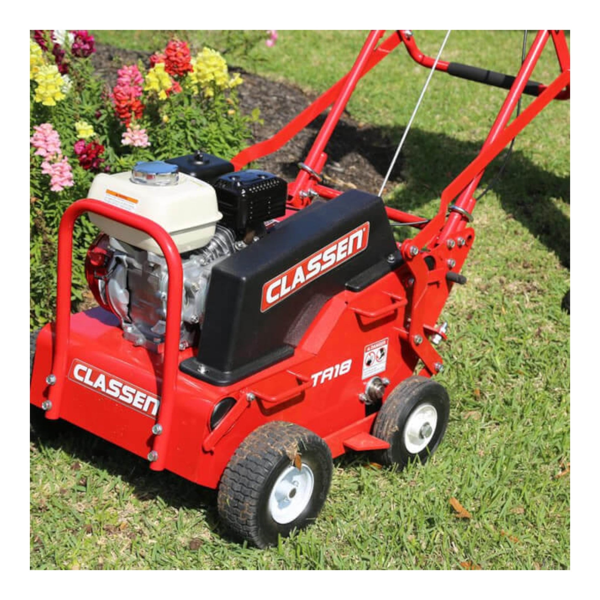 Classen TA18AH 18-inch Honda GX120 PRO steerable compact aerator with heavy-duty tines and compact steering design