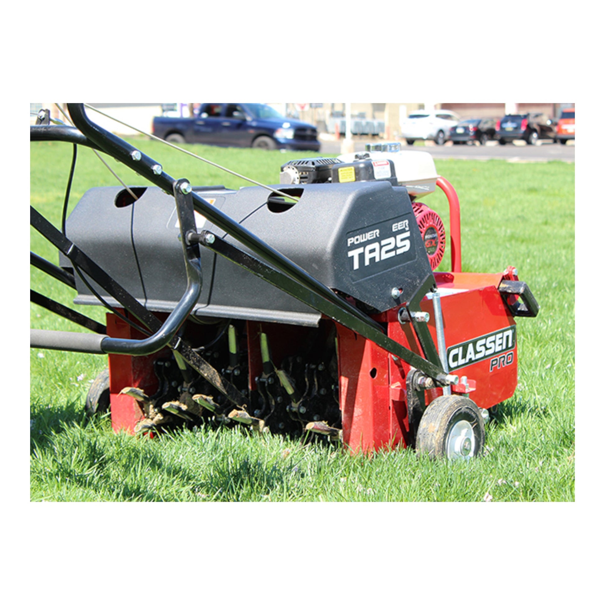 Classen TA25DA 25-inch Honda GX120 PowerSteer PRO aerator with heavy-duty tines and steerable power drive