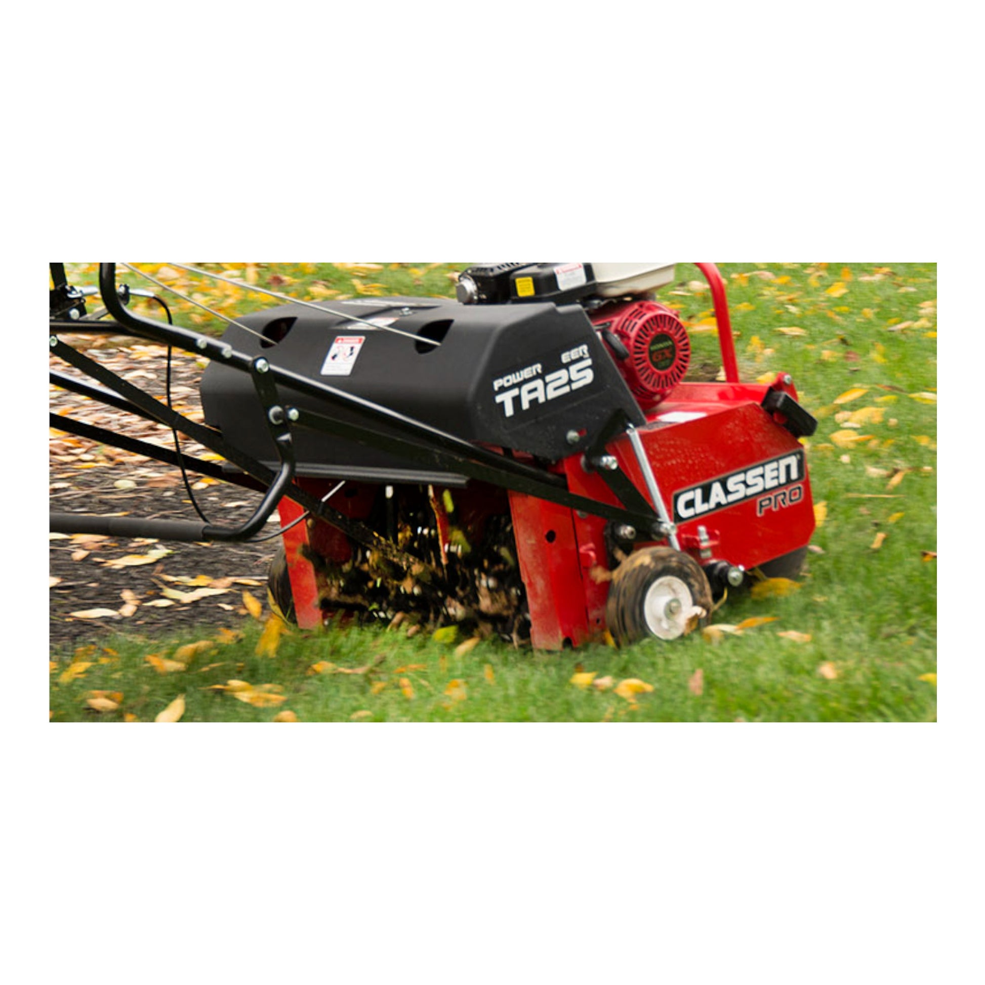 Classen TA25DA 25-inch Honda GX120 PowerSteer PRO aerator with heavy-duty tines and steerable power drive