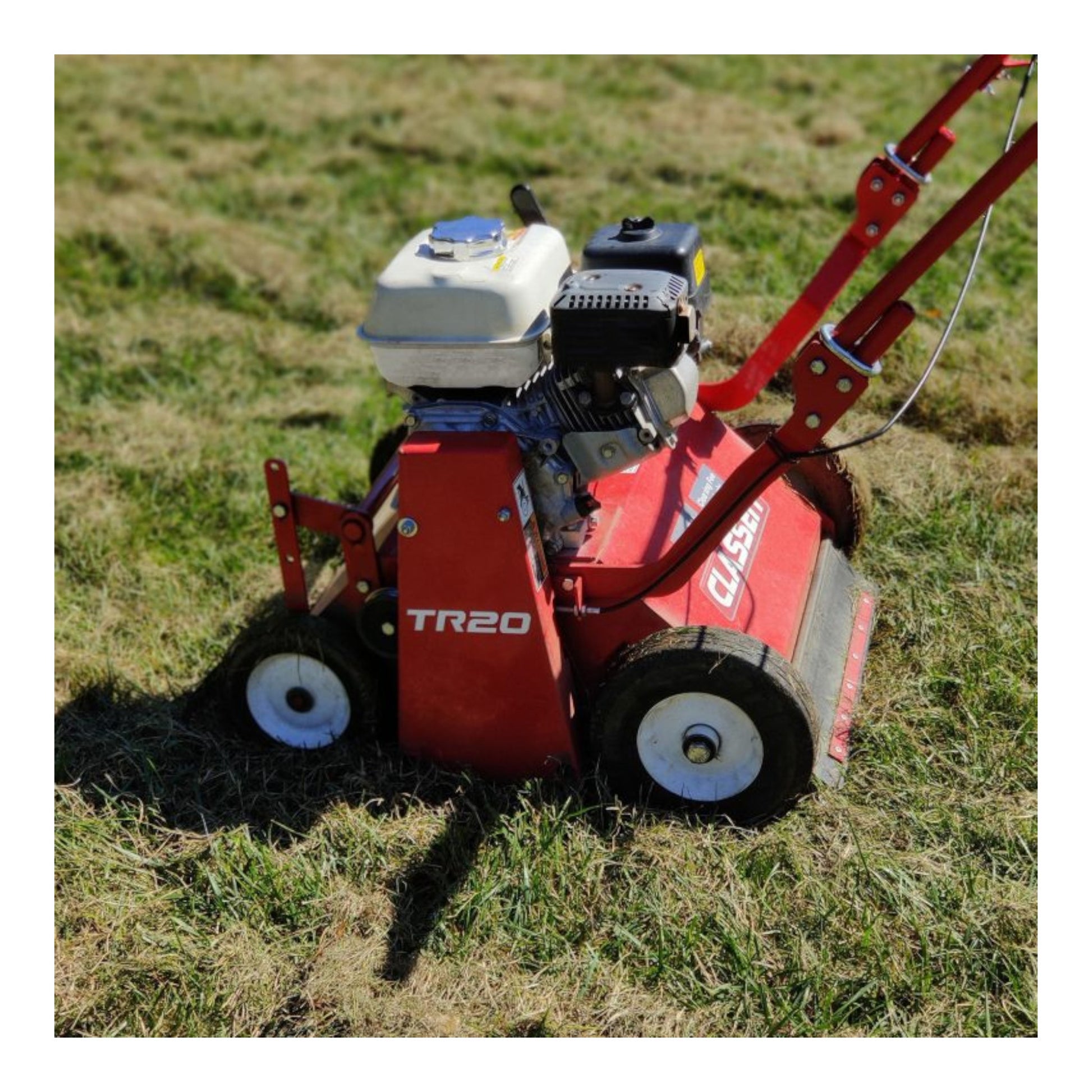 Classen TR-20 walk-behind turf rake with rugged steel tine system and commercial duty build