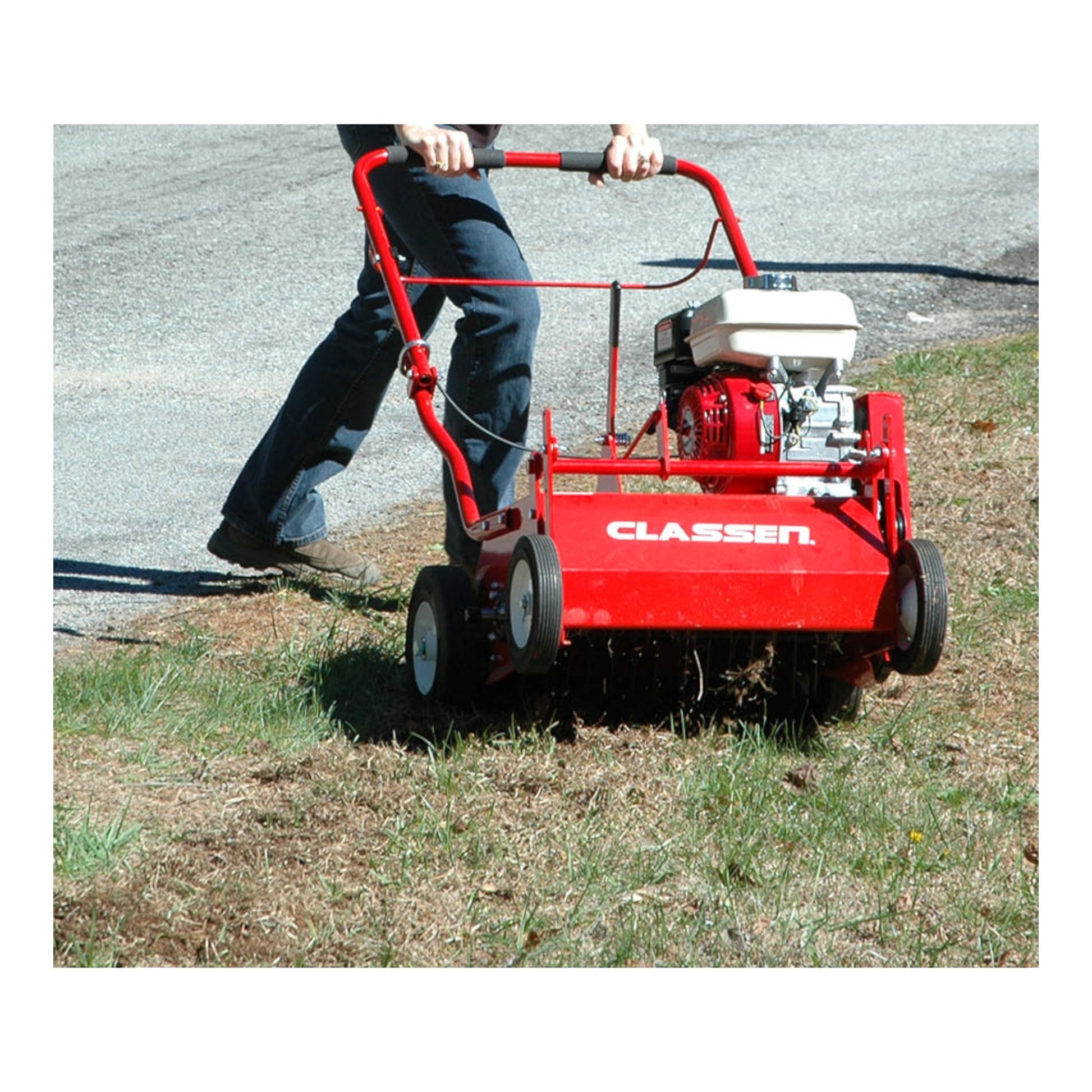 Classen TR-20 walk-behind turf rake with rugged steel tine system and commercial duty build