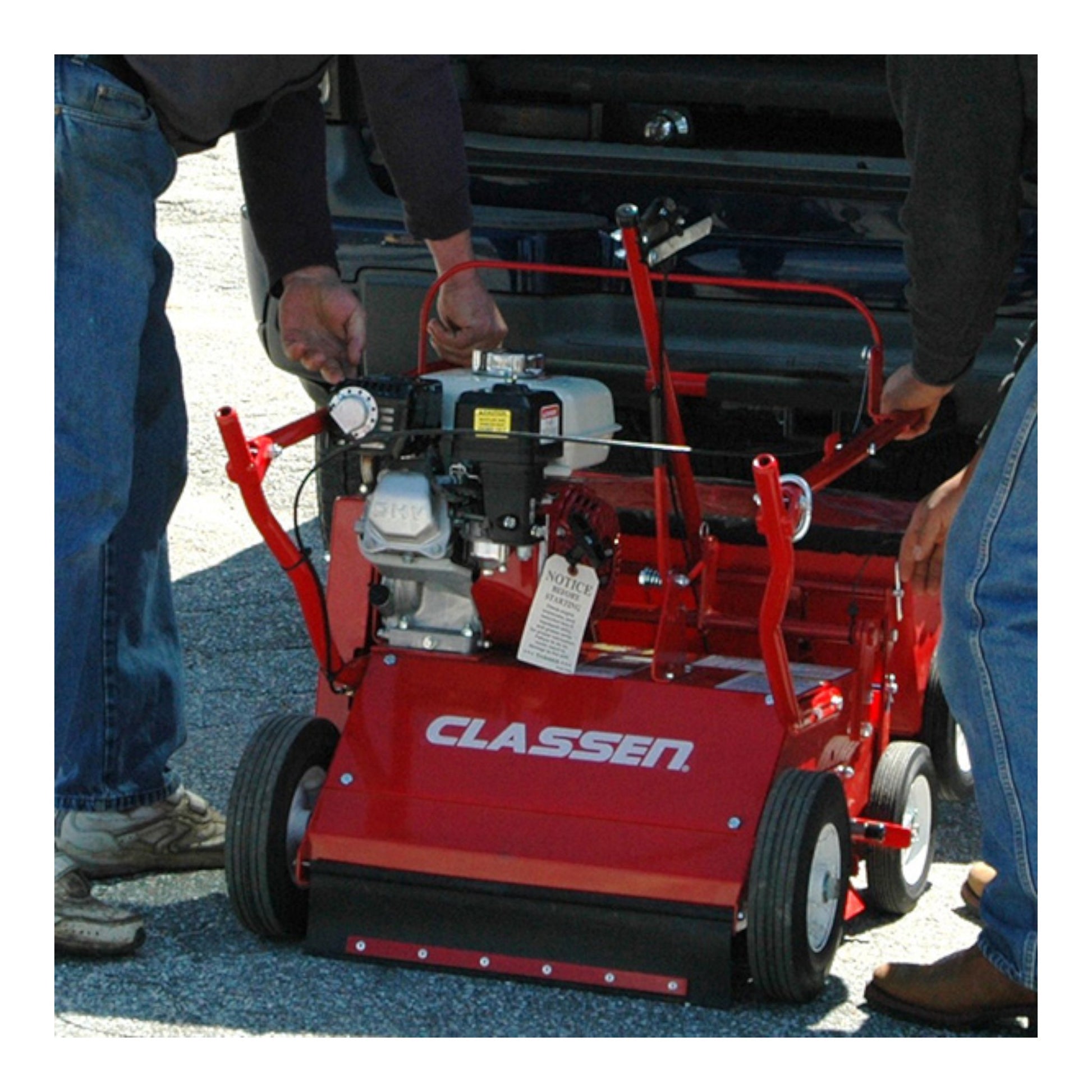 Classen TS-20 20-inch Honda GX160 walk-behind turf seeder with durable seed hopper and precision seed distribution