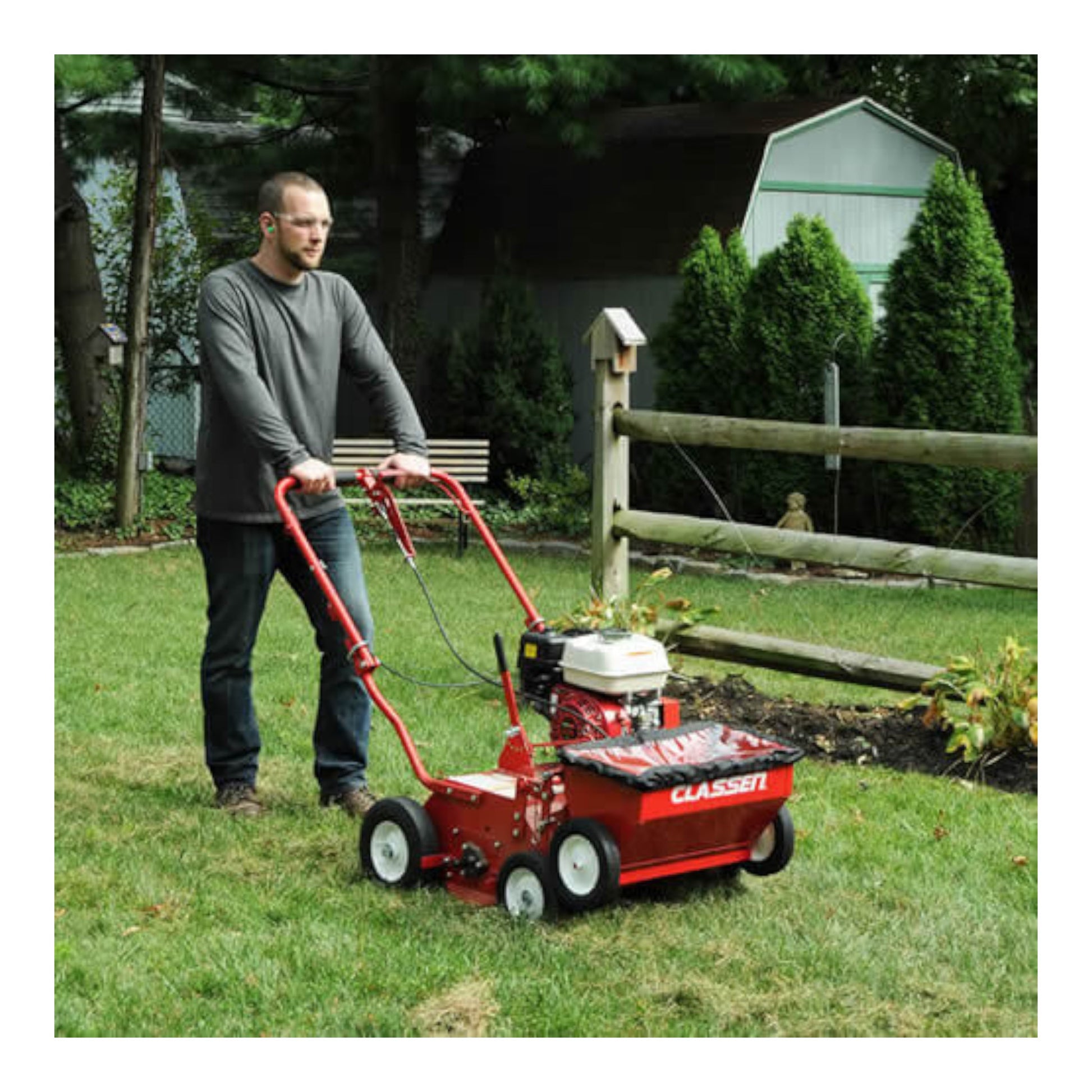 Classen TS-20 20-inch Honda GX160 walk-behind turf seeder with durable seed hopper and precision seed distribution