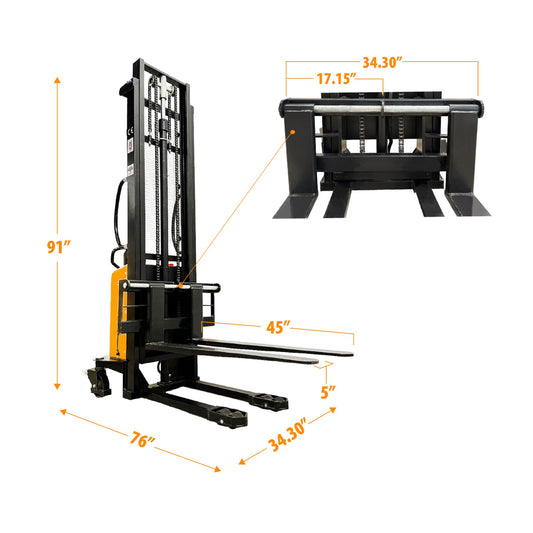 EMS1035TC - Semi Electric Thin Leg Stacker 1000 kg (2204 lbs) + 138'' Capacity - CSA and UL Certified