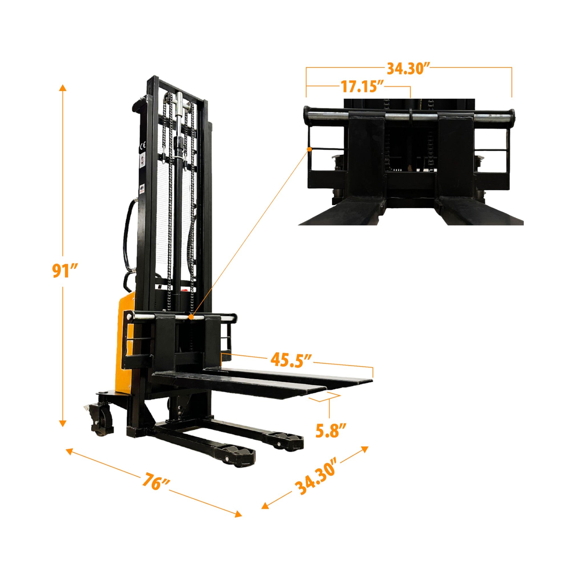EMS1035 - Semi Electric Thin Leg Stacker 1000 kg (2204 lbs) + 138