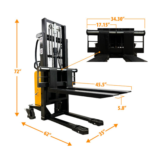 EMS1520 - Semi Electric Thin Leg Stacker 1500 kg (3307 lbs) + 78'' Capacity - CSA and UL Certified