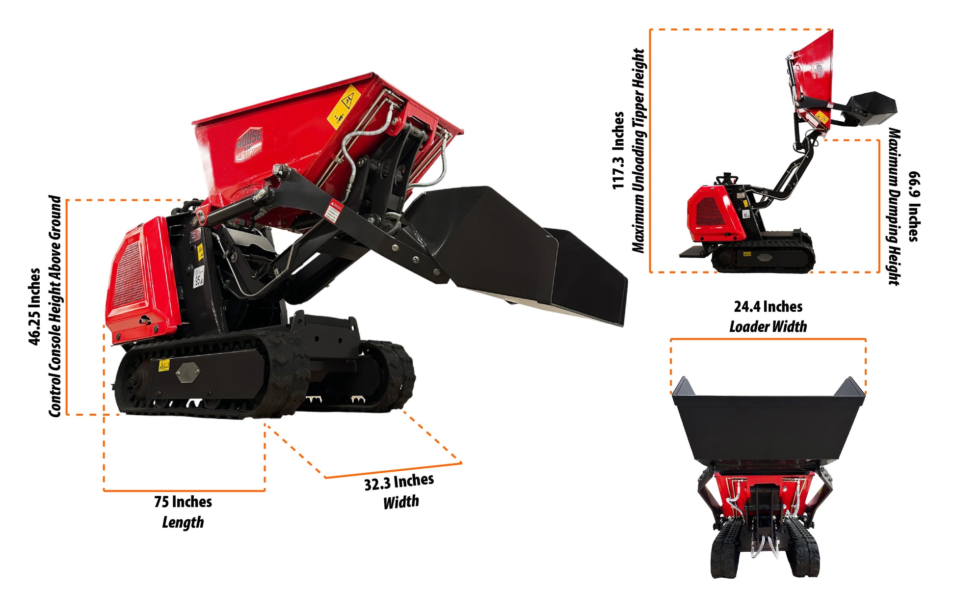 HOCXN800HT Hydrostatic High Tip 13 HP Track Dumper Loader 800 kg (1763.70 lb) Load, 67 Inch Height, 9.18 Cubic Feet