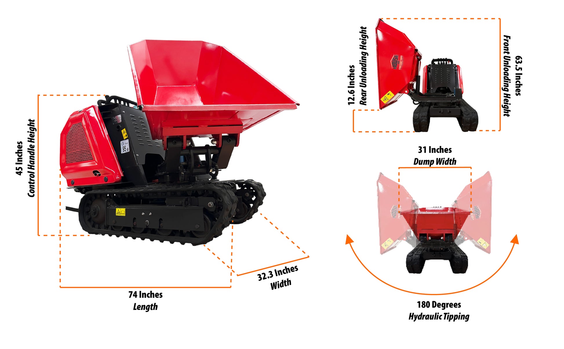 HOCXN800R180 Hydrostatic Rotational Track Dumper 800 kg (1763.70 lb) Load Capacity